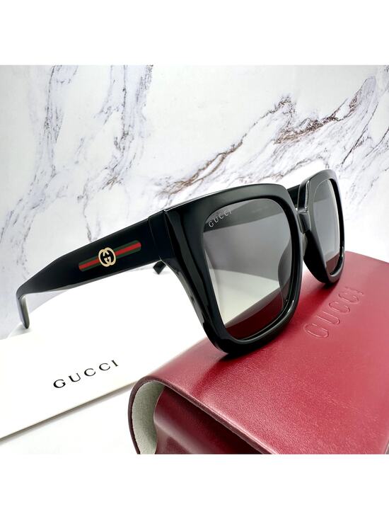 New GUCCI Sunglasses Black 54mm Square Gold Interlocking GG Red Green Web main image 11